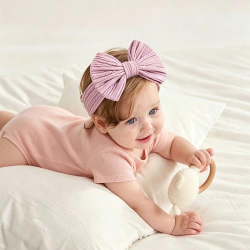 Baby Bows Headbands Soft Nylon Handmade Hair Accessories for Newborn Infant Toddler Kids (3 Mixed Purple, Large) - Image 6
