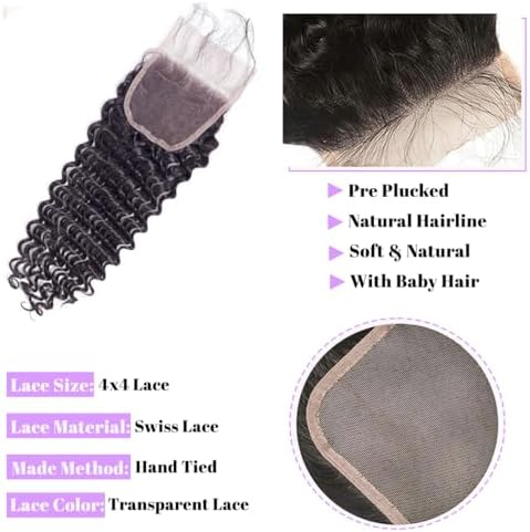 Human Hair Bundles with Closure (26 28 30+20 Closure) Deep Wave Bundles with Closure 100% Unprocessed Brazilian Virgin Curly Closure with Bundles Human Hair Weave with 4x4 Lace Closure Natural Color - Image 2