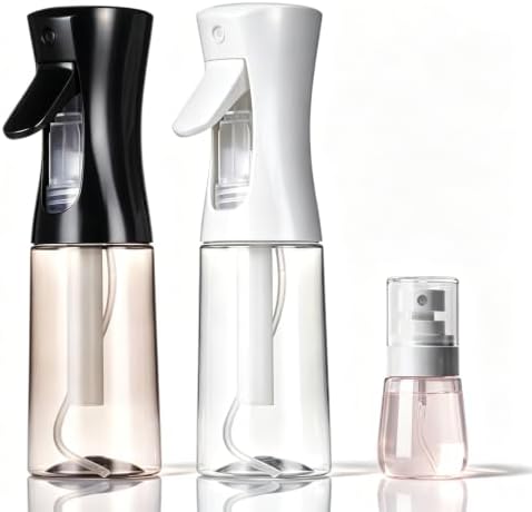 3 Pack Spray Bottles, 2-Pack Continuous Spray Bottles,Fine Water Mist Spray Bottles for Hair 6.8 OZ (200 ML) and 1oz 30ml Travel Spray Bottle Mister for Cleaning,Hairstyling,Plants,Barbers,White Black by Unknown