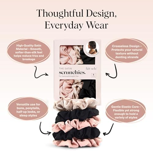 Kitsch Satin Scrunchies for Women | For All Hair Types - Assorted, 5pcs - Image 3