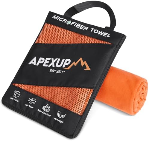 APEXUP Microfiber Travel Towel, Ultra Absorbent Quick Dry Towels, Lightweight Gym Sports Camping Towel for Workout, Yoga, Beach, Shower, Swimming (60"×30", Orange) by APEXUP