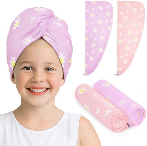 Kids Microfiber Hair Towel Wrap 2Pack Absorbent Hair Drying Turban for Girl by UnicornCastle