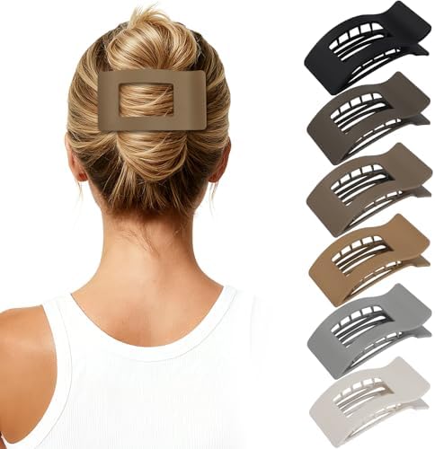 French Flat Hair Clips for Women 6pcs Hair Claw Clips for Thick or Thin Hair Matte Claw Clips for Girls Barrettes Non-Slip Strong Hold Hair Accessories for Women (Brown Grey) - Image 7