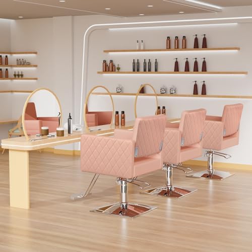 Bonnlo Salon Chair for Hair Stylist Wide Seat, Hydraulic Barber Chair with Aluminium Alloy Footrest, Pink Hair Salon Chair Styling Heavy Duty, Beauty Spa Cosmetology Hairdressing Equipment - Image 2
