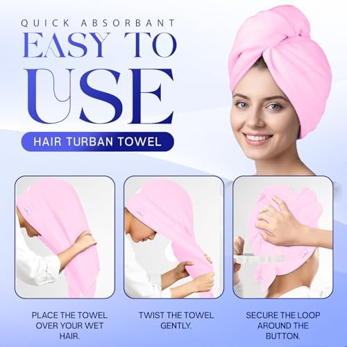 Lili&James Cotton Hair Towel Wrap for Women/Kids | Quick Dry, Soft & Absorbent Hair Wrap Towels with Double Button (Pack of 1, Pink Large) - Image 4