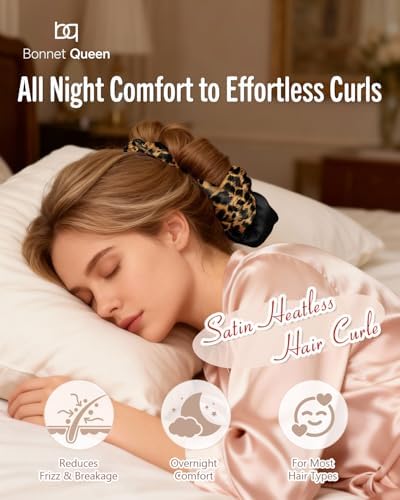 BONNET QUEEN Heatless Hair Curler for Heatless Curls Overnight, All-in-One Sleepy Tie Satin Curling Rod, Hair Curlers to Sleep In, Overnight Blowout Rods, Hair Rollers for Women Long Hair, Leopard - Image 3