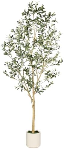 LYERSE Faux Olive Tree 7ft with Sturdy White Planter by Home