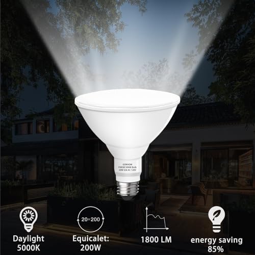 Gonhom Par38 led Flood Lights Outdoor Light Bulb,Dimmable 1800LM,20W Replace up to 200W,Outdoor Flood Light Bulbs for Backyard,Garage,Porch,Garden,2 Pack 5000K Daylight - Image 2