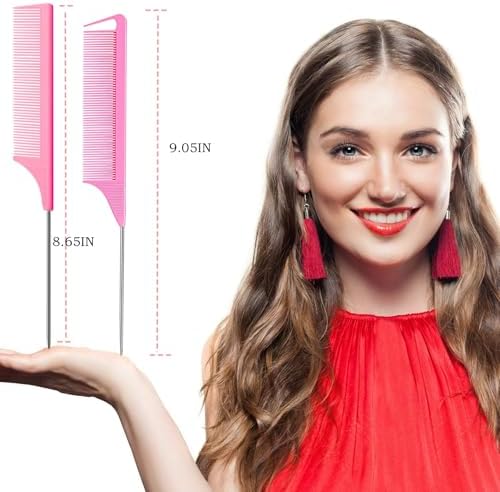 8pcs Rat Tail Combs Set,Long Steel Pin Teasing Combs for Salon Hair Stylists,2 styles and multiple colorsb of Metal Parting Combs for Women,Hair Teasing Fine Tooth Comb Aigee - Image 3