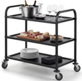 CURTA Black Stainless Steel Serving Cart, 3-Tier Rolling Utility Trolley (38"x20"x37"), Heavy Duty Painted Kitchen Cart on Wheels with Brakes, Commercial Grade for Restaurant, Hotel, Salon & Lab by CURTA