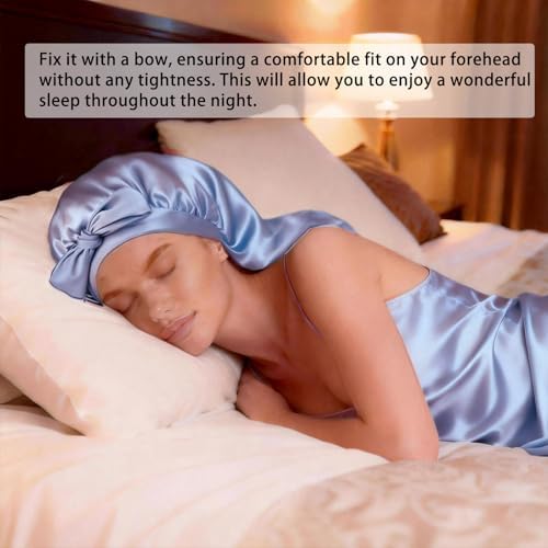 Womens 2Pcs Silk Satin Bonnet Long Hair Bonnets For Sleeping Silky Bonnet With Eye Mask Braids Curly Hairs Sleep Cap - Image 3