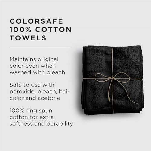 Fromm ColorSafe 100% Cotton Bleach Proof Salon Hair Towels for Hairstylists, Barbers, Spa, Gym in Black, 16" by 29", 6 count Absorbent Stain Resistant Towels for Drying Curly, Long, Wavy Hair - Image 2