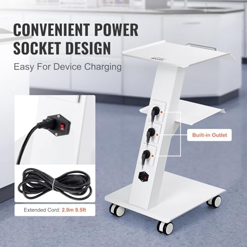 VEVOR Rolling Esthetician Cart, 3 Built-in US Sockets, Metal Utility Cart - Image 3