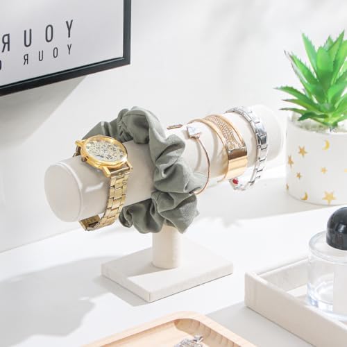 T-Bar Bracelet Holder, Bracelet Watch Display Stand For Store Show, Hair Tied Watch Jewelry Organizer Rack For Selling Show (Beige Velvet) - Image 3