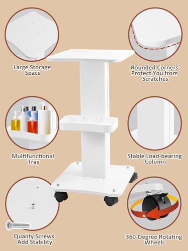 Kalolary Beauty Salon Trolley Cart Alloy Salon Spa Rolling Trolley Stand - Image 5