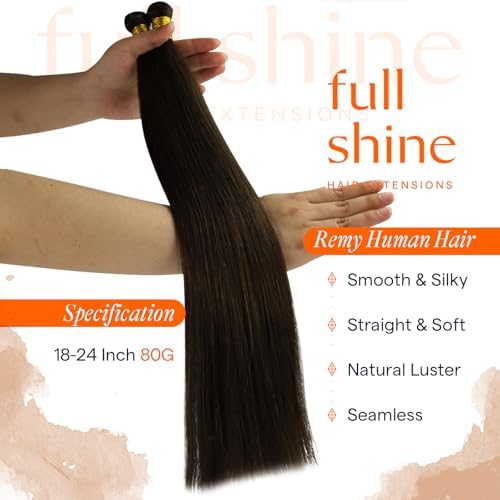 Full Shine Hand Tied Weft Extensions Human Hair Dark Brown 24 Inch 80g - Image 2