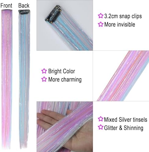Ms Aloe 10 Pcs Colorful Clip in Hair Extensions Mix Hair Tinsel 22inch Synthetic Straight Clip in Hair Extensions Rainbow Colored Hair Accessories for Women - Image 5