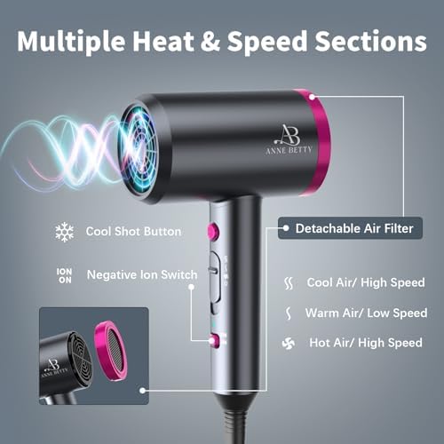 ANNE BETTY Ionic Hair Dryer with Diffuser, Powerful Blow Dryer for Women & Men, Fast-Drying Hair Dryer with Nozzle for Home, Salon, Travel - Image 4