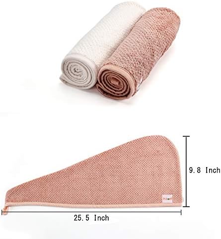 M-bestl 2 Pack Microfiber Hair Towel Wrap with Button,Quick Dry(Pink&Beige) - Image 6