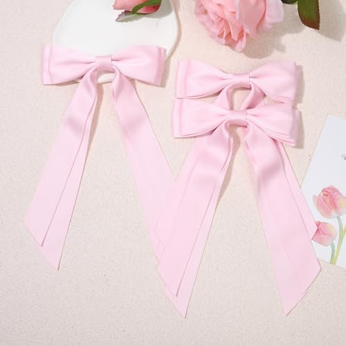 2PCS Pink Hair Bows, Large Ribbon Bow Hair Clips for Girls Women Cute Ponytail Holder Accessories for Toddlers Kids Teens - Image 2