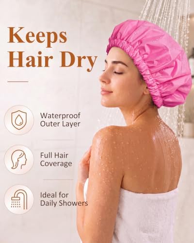 Edoneery Shower Caps for Women Reusable Waterproof, Shower Hair Cap - Image 2