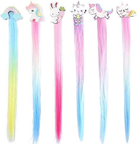 Ideal Swan 6pk Unicorn Hair Clips, Rainbow Extensions Accessories for Girls by IdealSwanBeauty