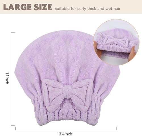 SUNLAND Large Microfiber Hair Drying Caps with Bow Knot 2 Pack Lightpurple - Image 2
