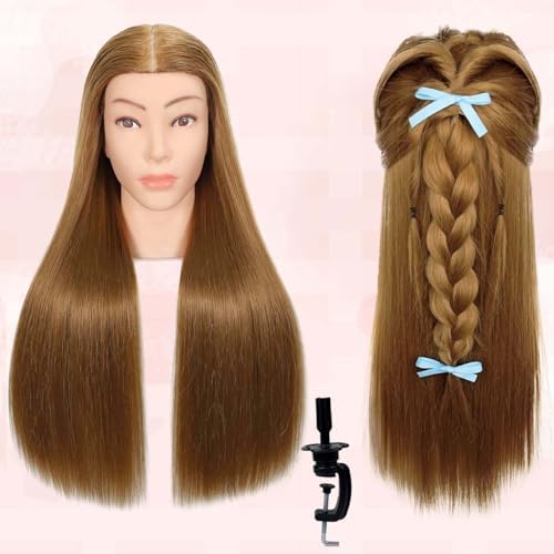 Mannequin Head Human Hair, 80% Real Hair Cosmetology Manikin Head for Practice Braiding Hairstyling Cutting with Free Clamp Holder and Tools (Light Brown) - Image 5