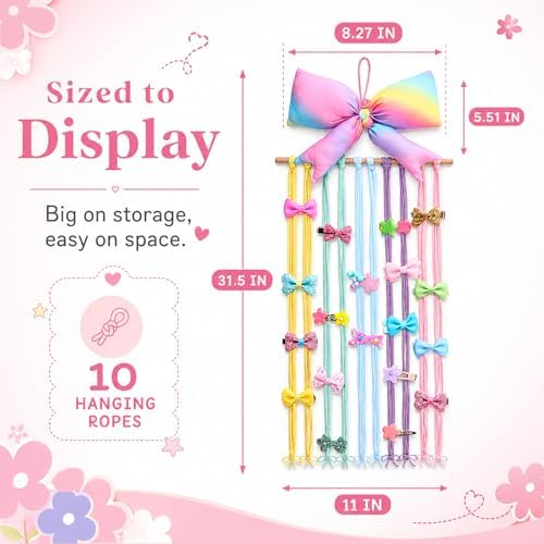 Suncalla Long Bow Holder for Girls Baby Rainbow Bow Hair Clip Organizer - Image 2