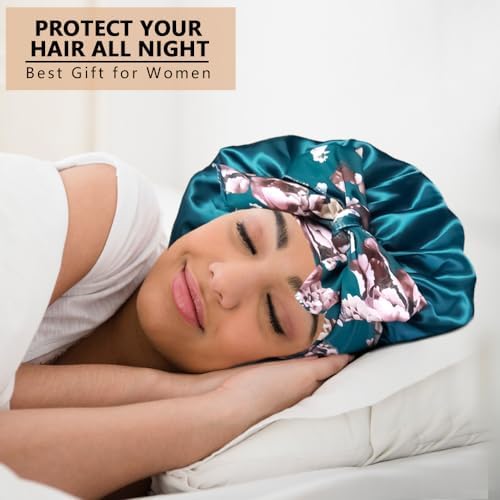 2pcs Large Silky Bonnets with tie Band Braid Bonnet, Satin Bonnet for Sleeping Curly Hair, H - Image 6