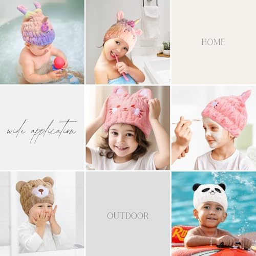 Microfiber Hair Towel Wrap for Kids, White Bear Toddler Quick Dry Cap - Image 6