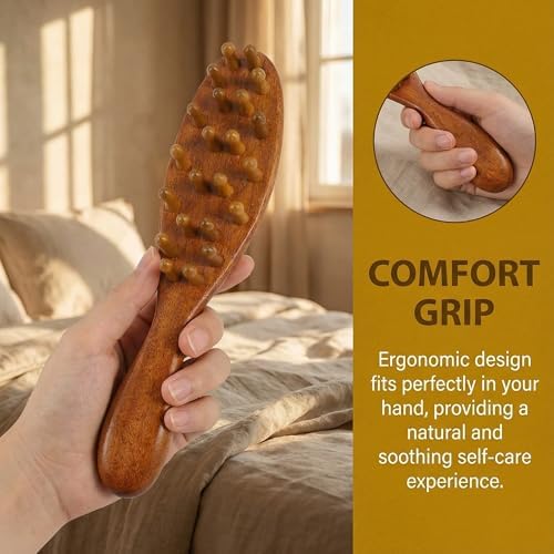 Sandalwood Loc Brush For Dreads, Wooden Round Dreadlock Scalp Comb Dread Massager Dandruff Head Curly Pro Scrubber Defining Long Teeth No Static For Wet Dry Hair Scalp Care And Hair Styling Brown - Image 2