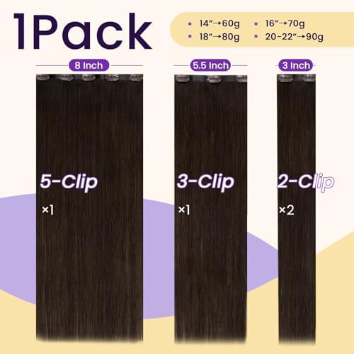 LaaVoo Seamless Clip in Hair Extensions Human Haie Brown Seamless Hair Extensions Clip in Brown Human Hair Clip on Extension Straight Soft 22Inch 4pcs 90g - Image 4