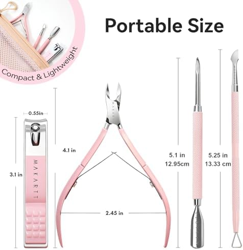 Makartt Pink Cuticle Trimmer Set with 2 Pushers, Nail Clipper & Nipper - Image 6