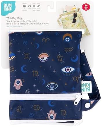 Bumkins Waterproof Wet Dry Bag for Baby, Travel, Swim Suit, Cloth Diapers, Pump Parts, Pool, Beach, Gym Clothes, Toiletry, Hook to Stroller, Daycare, Zipper Reusable Wetdry Packing Pouch, Evil Eye - Image 6
