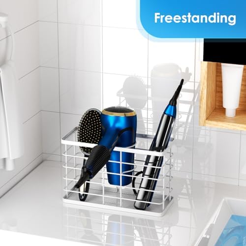 Agotglmi Hair Tool Organizer, Dryer Holder, 3 in 1 Blow Bathroom Organizer Wall Mounted/Cabinet Door for Flat Iron, Curling Straightener, Care & Styling Tools Storage Basket (White) - Image 5