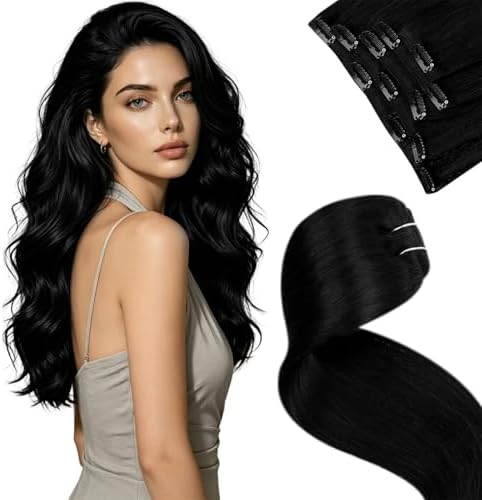 LaaVoo Clip in Hair Extensions Real Human Hair Black by LaaVoo