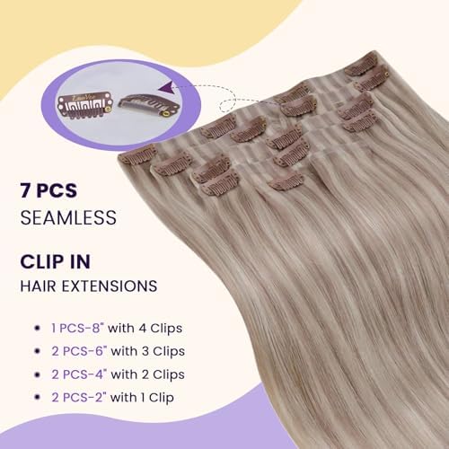 LaaVoo Seamless Clip in Hair Extensions Human Hair Blonde Highlights Human Hair Clip in Extensions Highlights Seamless Clip ins Human Hair Extension Full Head 22Inch 7pcs 140g - Image 4