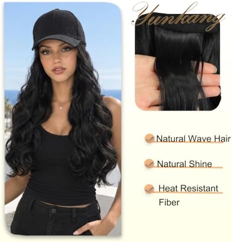 Hat Wig Baseball Cap with Long Wavy Wig Layered Black Curly Wave Hair - Image 5