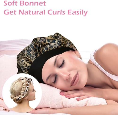 Heatless Curls Overnight Headband, 70'' No Heat Hair Curlers with Hair Bonnet for Sleeping, Leopard - Image 2