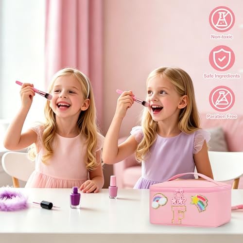 OCHEAL Initial Makeup Bag,Pink Travel Makeup Organizer Case Beauty Toiletry Cosmetic Bag with Rainbow, Trendy Stuff Personalized Gifts for Women and Girls-F - Image 5
