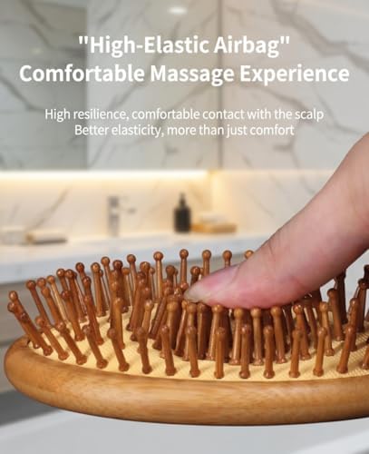 Women Men Natural Bamboo Hair Brush with Air Cushion, Scalp Massage Hairbrush with Hang Hole Bamboo Paddle for All Hair Types (Small) - Image 7