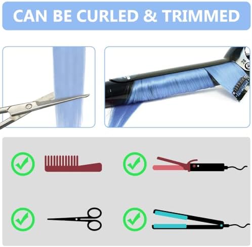 Colored Hair Extensions Clip in Baby Blue Hairpiece 14PCS Synthetic - Image 3