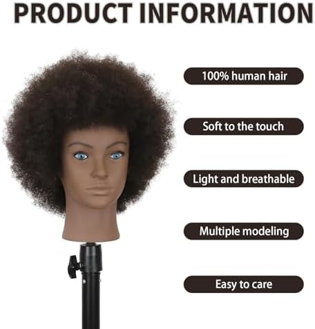 Afro Kinky Curly Mannequin Head - 100% Human Hair for Braiding, Styling & Cutting - Salon Training Head with Stand for Coloring, Bleaching & Updos - Image 3
