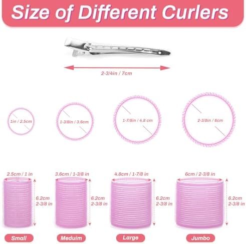 Rollers Hair Curlers Set of 48 with 24 Curlers (6 Jumbo, 6 Large, 6 Medium, 6 Small) and 24 Clips for Long, Medium, Short Hair (Purple) - Image 4