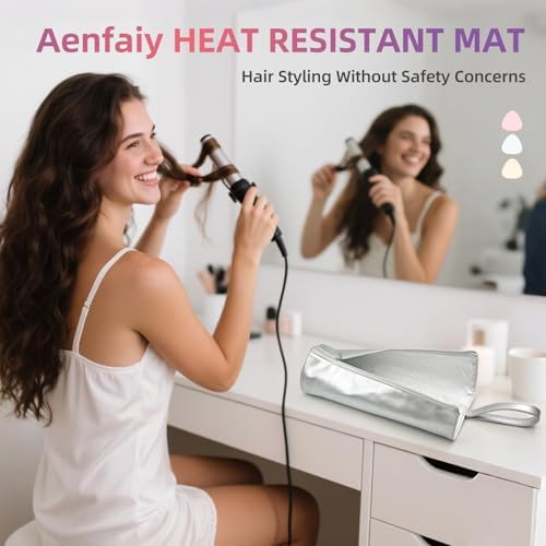2-in-1 Heat Resistant Mat & Bag for Hair Styling Tools, Hanging Curling Iron Holder Flat Iron Holder with Zip, Portable Hot Hair Tools Travel Bag, Hair Straightener Mat Pouch for Countertop - Image 2