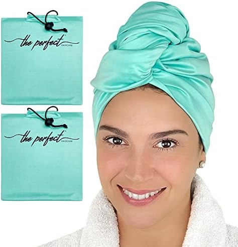 Microfiber Hair Towel Wrap for Women – Large Fast Drying Hair Towel with Patented Clip – Anti-Frizz, Super Absorbent, Silky Smooth Microfiber – Plopping Hair Wrap for Curly & Wavy Hair – 2 Pack by THEPERFECTHAIRCARE