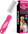 Poodle Pet Detangling Pet Comb with Long & Short Stainless Steel Teeth for Removing Matted Fur, Knots & Tangles – Detangler Tool Accessories for Safe & Gentle DIY Dog & Cat Grooming (Pink) by Poodlie