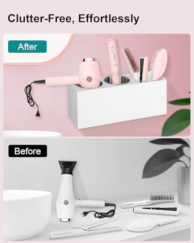 Hair Tool Organizer, Hair Dryer Holder with Heatproof Steel Cups, Acrylic Vanity Organizer for Curling Iron, Flat Iron & Hair Brushes, Perfect for Bathroom (White, Standard) - Image 3