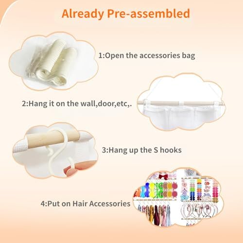 Headband Holder Hair Bows Organizer for Girls, Large Capacity Bow Holder, Pre-Assembled Hair Accessories Wall Hanging Organizer for Toddler Baby Girl Nursery Room Décor - Image 4